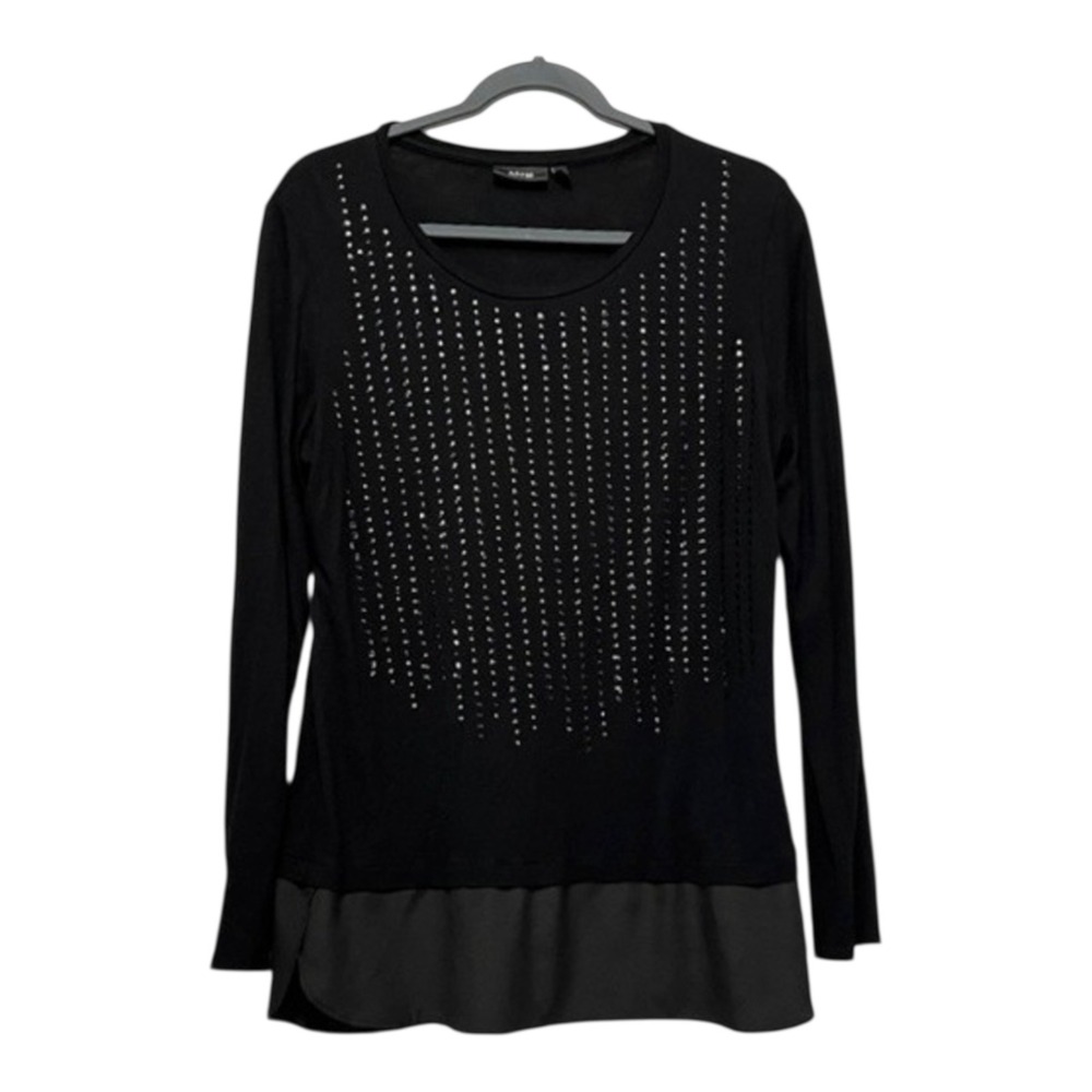 Apt. 9 Womens‎ Black Studded Mixed Media Layered Long Sleeve Top Size L
